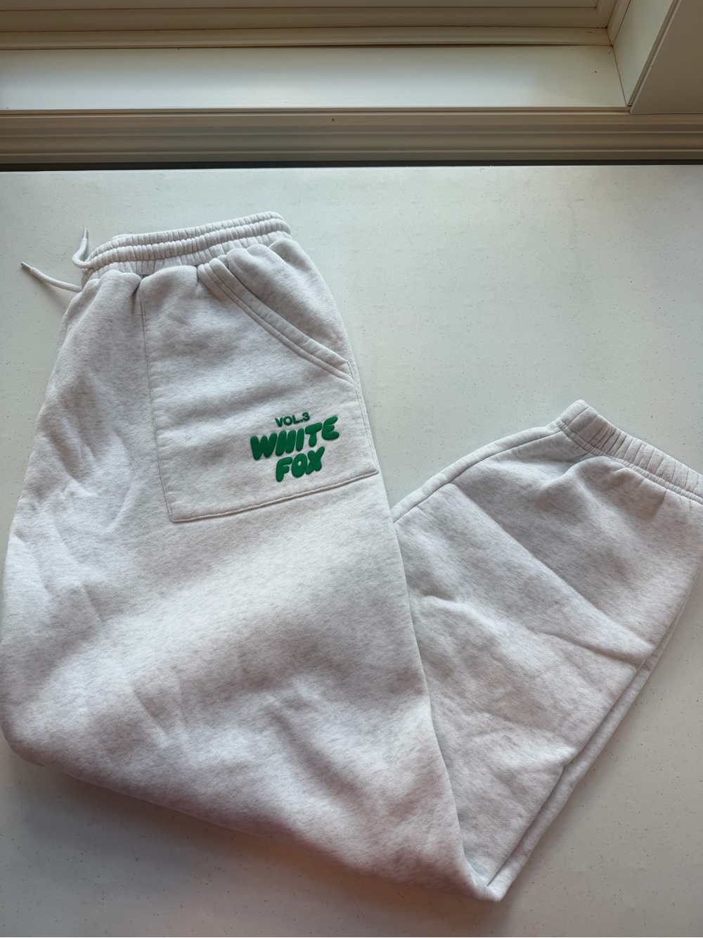 White Fox Boutique Light Gray Sweatpants with Green Logo